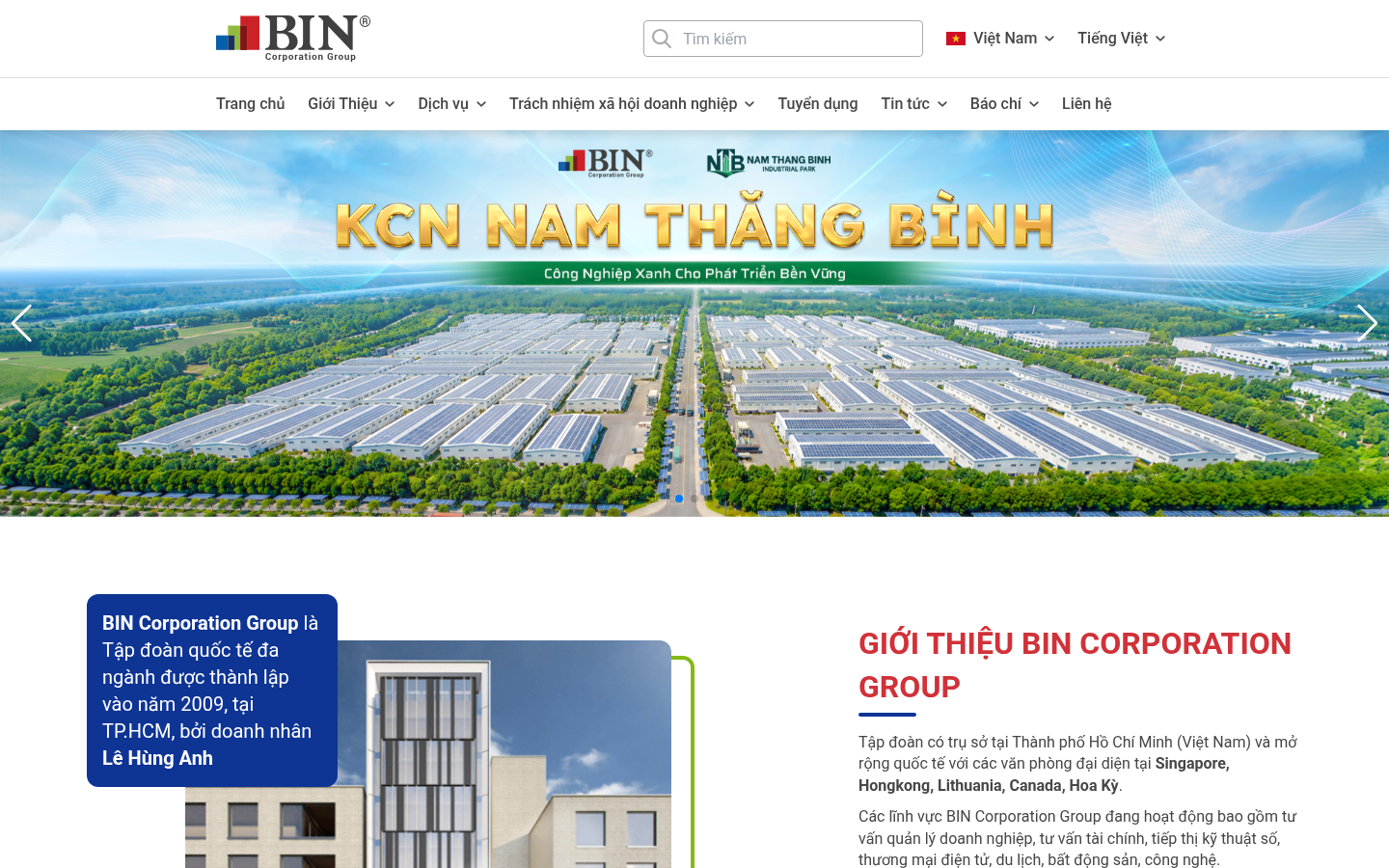 Giao diện BIN Corporation Group